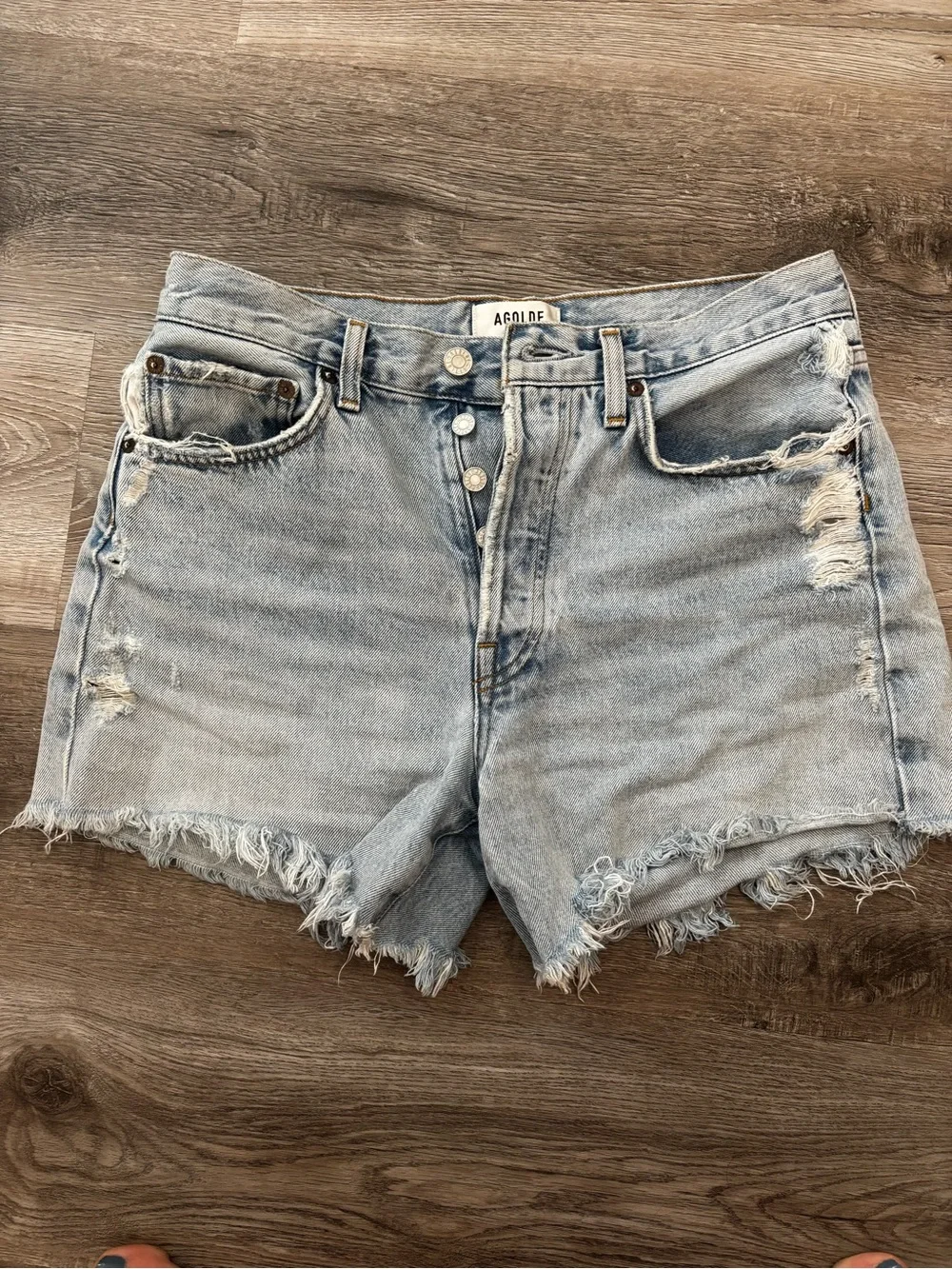 AGOLDE Parker Long size 27 Light Wash Distressed Denim Shorts 100% Cotton